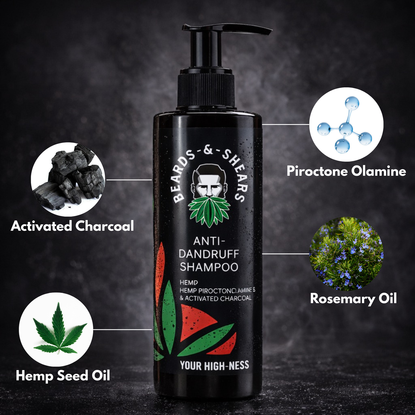 Anti Dandruff Shampoo 250ml | Contains Piroctone Olamine, Activated Charcoal & Hemp Seed Oil